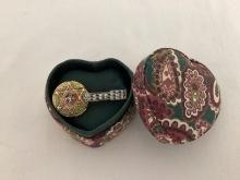 Italian Micro Mosaic Pin in Heart Shaped Box