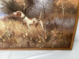 Bird Dog Hunting Framed Painting on Canvas by W. Horner