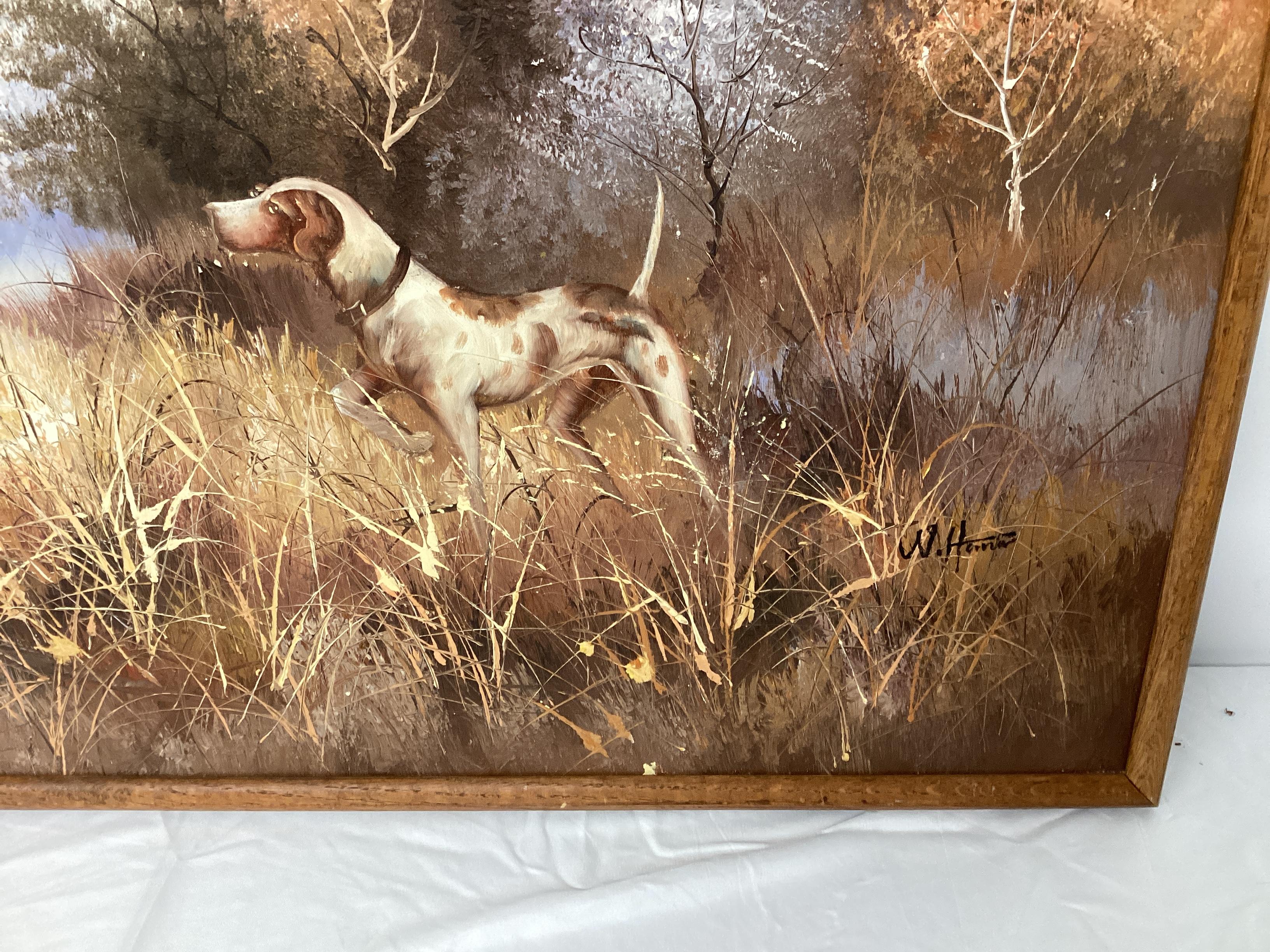 Bird Dog Hunting Framed Painting on Canvas by W. Horner