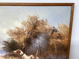 Bird Dog Hunting Framed Painting on Canvas by W. Horner