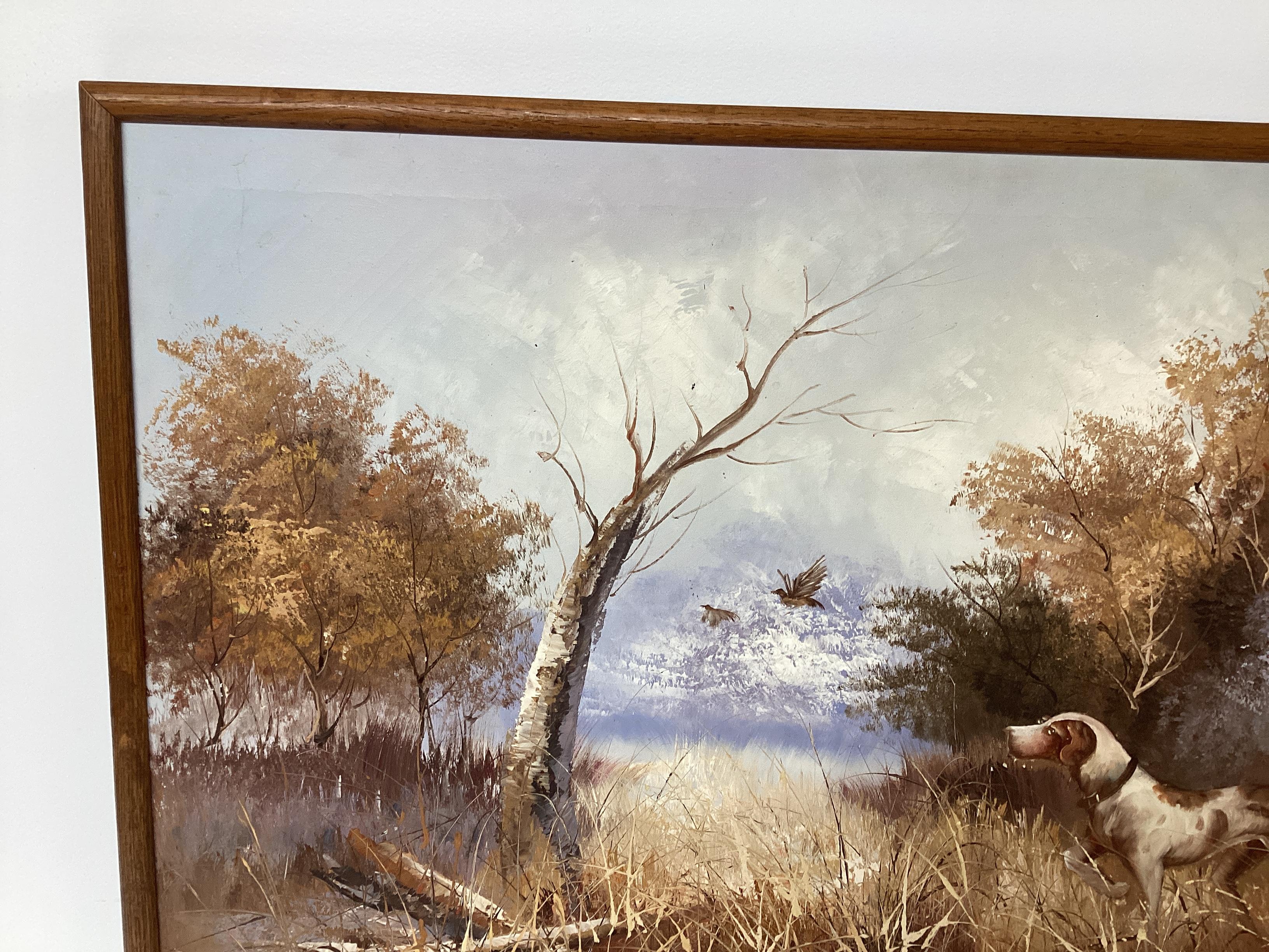 Bird Dog Hunting Framed Painting on Canvas by W. Horner