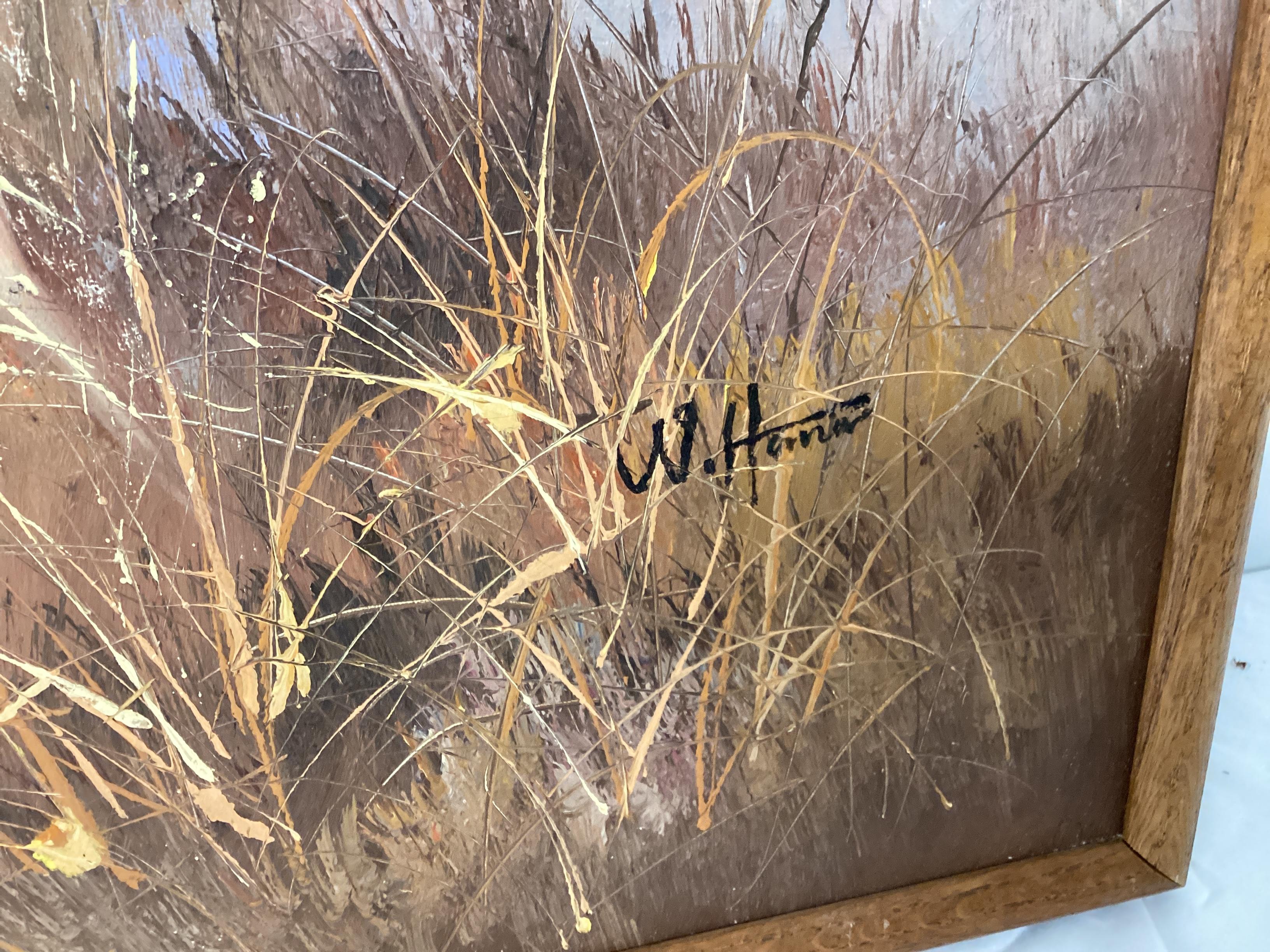 Bird Dog Hunting Framed Painting on Canvas by W. Horner