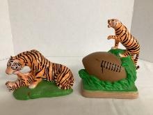 Vintage Ceramic Tigers and Tiger with Football Signed by Willie Hazel Jr.