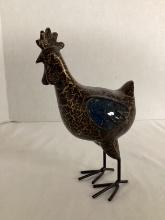 Rooster Figurine with Mosaic Glass Wings