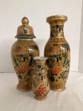 Goose and Flower Pattern Vases and Jar