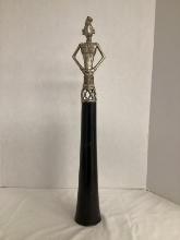 Metal Female Figure on Wood Base