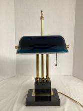 Brass Bankers Lamp with Stone Base