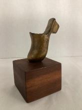 Brass Shoe Sculpture on Wood Base