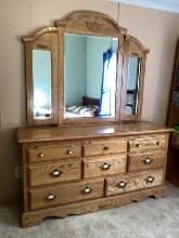 Eight Drawer Dresser with Beveled Tri-Fold Mirror
