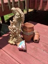 Terra Cotta Pots and Yard Statue