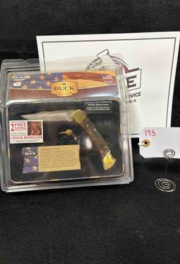 Buck No 110 Folding Hunter with Hat Pin in Custom Tin
