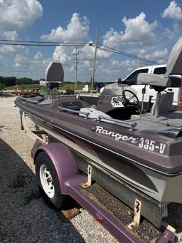 RANGER MODEL 335V BASS BOAT WITH 150 HP MERCURY OUTBOARD MOTOR - COMES WITH A NEW ROLL OF CARPET AND