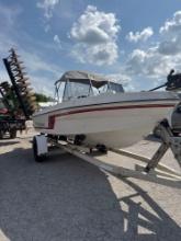 1990 FISH HAWK II BOAT WITH JOHNSON 100 HP MOTOR AND JOHNSON 9.9 HP MOTOR WITH TRAILER
