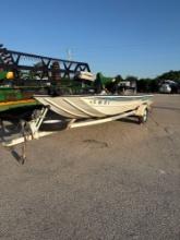 1994 16FT LOWE BOAT WITH 25HP JOHNSON MOTOR WITH TROLLING MOTOR AND A HUMMINGBIRD FISH FINDER