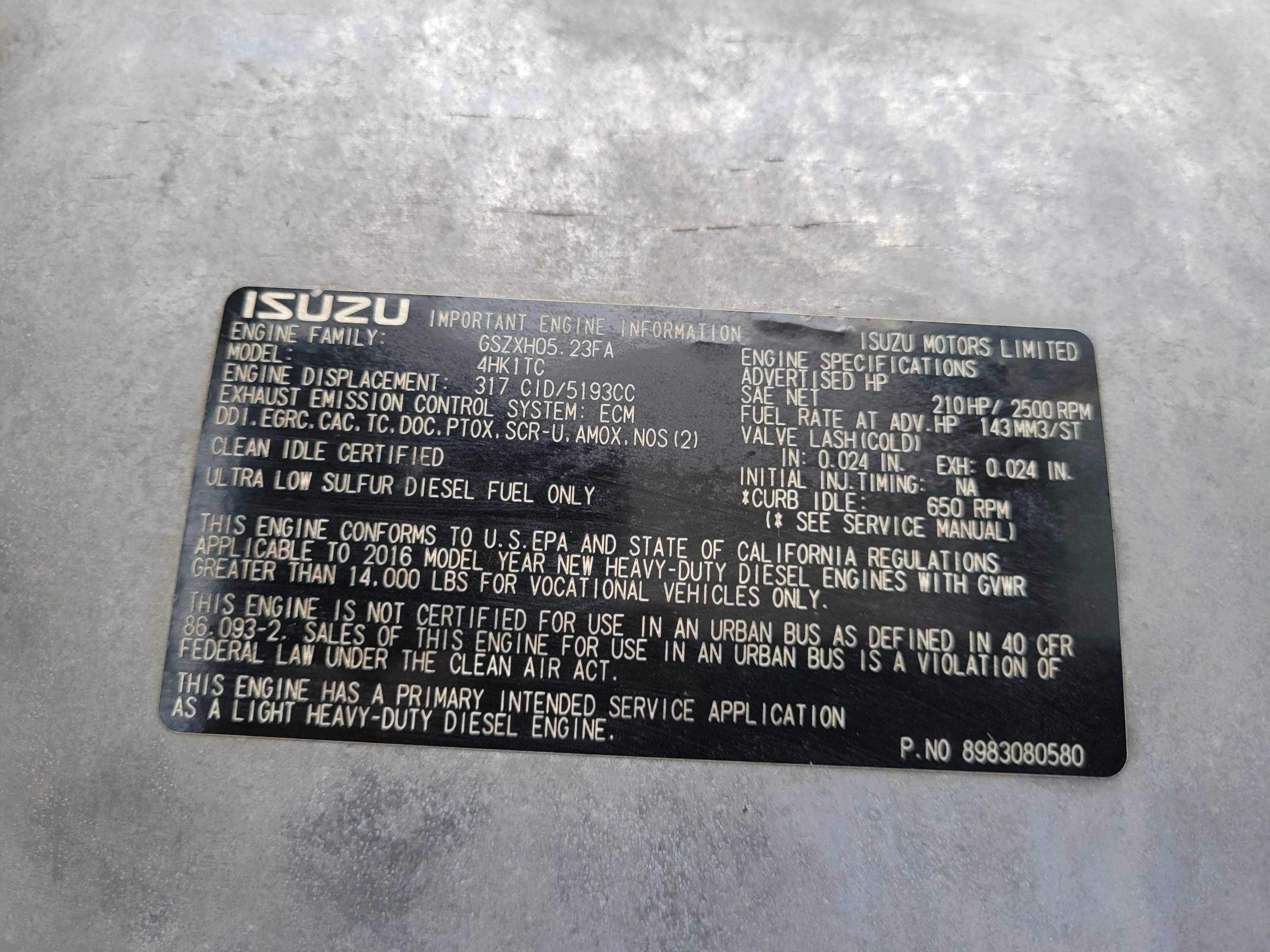 2017 Isuzu NQR 16' Reefer Box VIN: JALE5W165H7900875