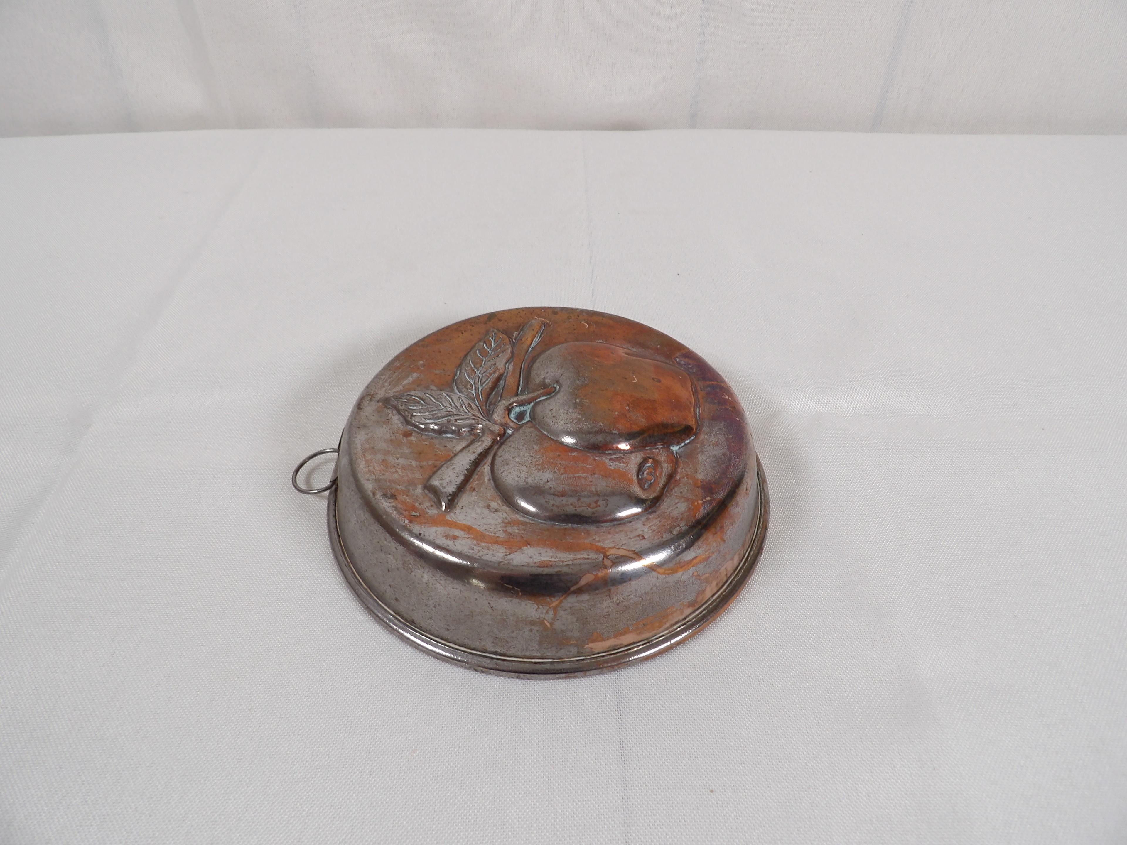 VINTAGE METAL BUTTER MOLD WITH APPLE PATTERN