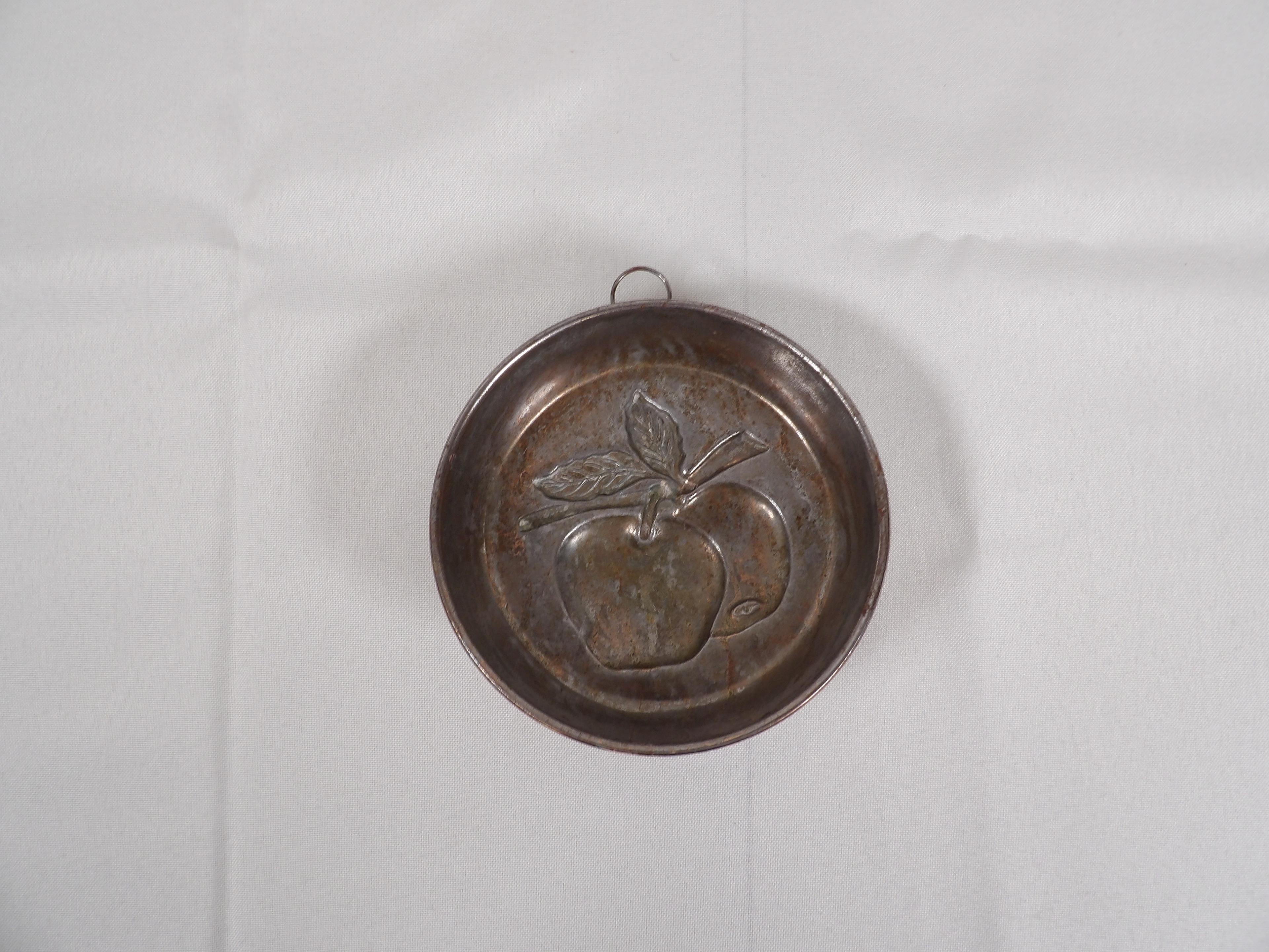 VINTAGE METAL BUTTER MOLD WITH APPLE PATTERN