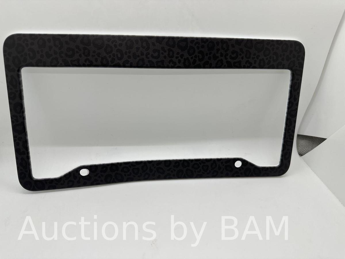 Smoaffly Black Leopard License Plate Frame License Plate Colorful Stainless Steel Rust-Proof