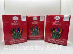 Pack of 3 100-Count Multi-Color Incandescent Mini Christmas String Lights, 21, Holiday Time