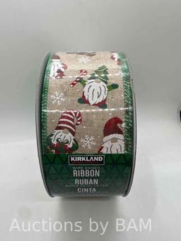 Kirkland Signature 2.5 in Wired Edge Christmas Gnome Ribbon 50 yd