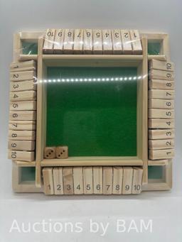 1-4 Players Shut The Box Dice Game,10 Numbers Traditional Wooden Pub Bar Board Family Game Dice for