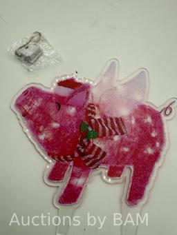 Christmas Light Up Pig with Wings,Striped Scarf LED Lighted Pig Christmas Decoration,Lighted Pig
