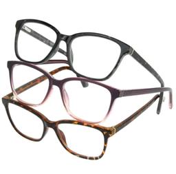 Design Optics by Foster Grant Kiersey Plastic Square Reading Glasses, 3-Pack +2.50