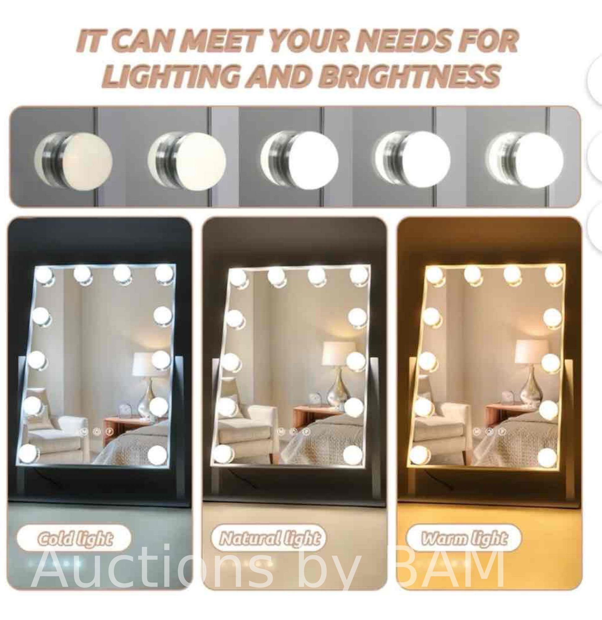 FENCHILIN Hollywood Vanity Makeup Mirror with Lights Bluetooth Wireless Charging Tabletop Metal