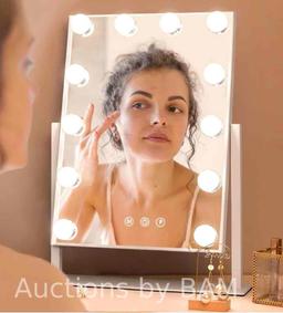 FENCHILIN Hollywood Vanity Makeup Mirror with Lights Bluetooth Wireless Charging Tabletop Metal