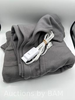 Sunbeam Throw Grey Fleece, 4 Heat Settings, 4-Hour Auto Shut-Off, Electric Heated Blanket, 50 x 60