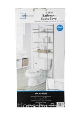 Mainstays 3-Shelf Over the Toilet Steel Storage Shelf Unit, Satin Nickel, Holds up to 30 lb Capac...