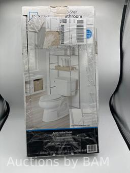Mainstays 3-Shelf Over the Toilet Steel Storage Shelf Unit, Satin Nickel, Holds up to 30 lb Capac...