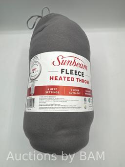 Sunbeam Throw Grey Fleece, 4 Heat Settings, 4-Hour Auto Shut-Off, Electric Heated Blanket, 50 x 60