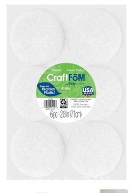 FloraCraft CraftFM 6 Piece Crafting Foam Ball 2.8 White