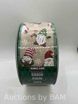 Kirkland Signature 2.5 in Wired Edge Christmas Gnome Ribbon 50 yd