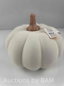 Harvest Cream Flocked Resin Decorative Pumpkin by Way To Celebrate