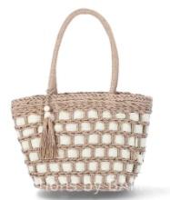 No Boundaries Festival Straw Top Handle Bag, Natural/Natural, Womens