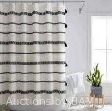 Better Homes & Gardens Boho Chic Shower Curtain, off-white/Rich Black, BCI Cotton, 72 x 72, Adult