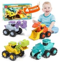 Toys for 1 2 3 Year Old Boy Girl, Construction Vehicle Dinosaur Toy Cars For Toddlers, Press And Go