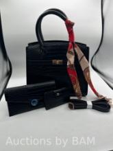 Women Top Handle Crossbody Bag Crocodile Pattern Leather Purse Handbag Ladies Satchel Tote with
