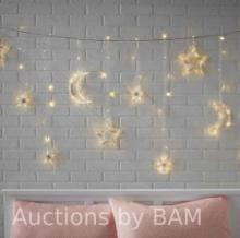 Mainstays 144-Count Indoor Battery Operated Warm White LED Curtain Lights with Stars and Moons