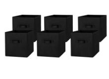 Mainstays Collapsible Cube Fabric Storage Bins (10.5 x 10.5), 6 Pack, Rich Black