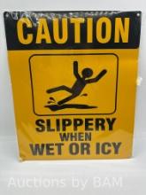 Caution: Slippery When Wet OR ICY Sign (Aluminium, Reflective Yellow Background,10X12 inch)