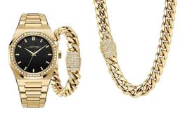 Ed Hardy Mens Shiny Gold Metal Bracelet Watch 42mm Gift Set