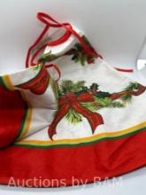 Holly Ribbon Pines Christmas Tree dress skirt, Christmas Winter Holiday party tree mat indoor