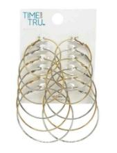 Time and Tru Womens Gold Tone Graduated Wire Hoop Earring Set, 6-Piece