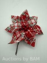 Nvzi 6 Pieces Buffalo Plaid Poinsettias Christmas Tree Ornaments, 6.6 Inch Wide Artificial Christ...