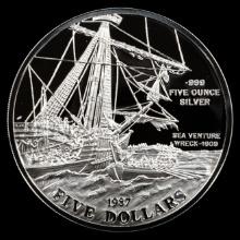 *HIGHLIGHT**5 oz ASW* 1987 Bermuda $5 - 5 oz Troy .999 Fine Silver Round