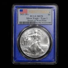 2021-W American Silver Eagle Type 1 - First Strike at West Point - $1 - NGC GRADED MS70