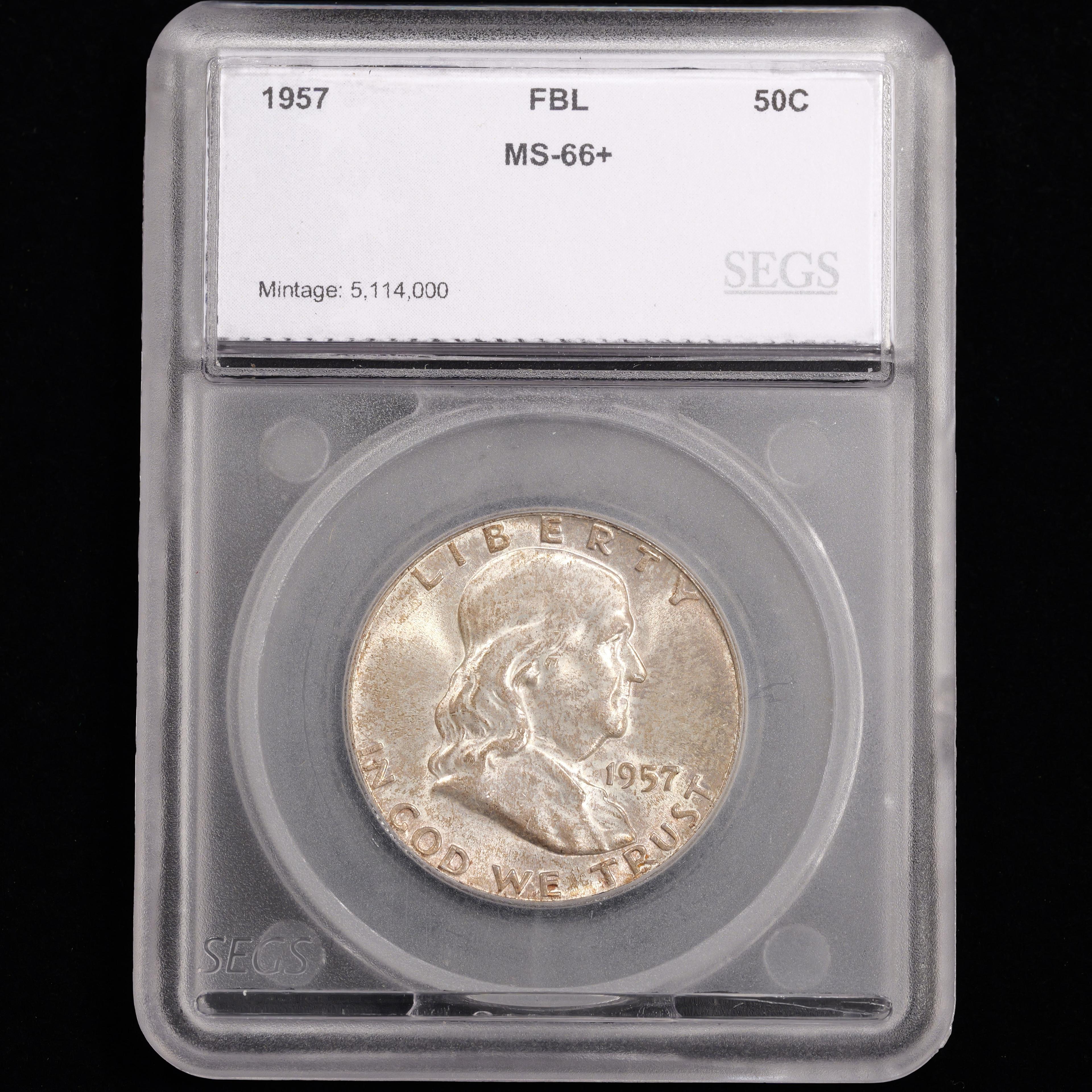 1957 Franklin Half Dollar - 50c - SEGS Graded MS66+ FBL